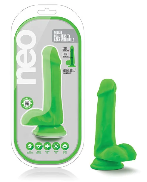 Neo Dual Density Dildo with Balls 6in Neon Green Neo Female Sex Toys Neo Dual Density Dildo with Balls 6in Neon Green Neo Female Sex Toys