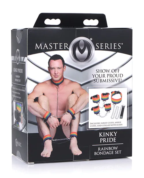 Restraints Master Series Kinky Pride Rainbow Bondage Set WristAnkle Cuffs and Collar with Leash