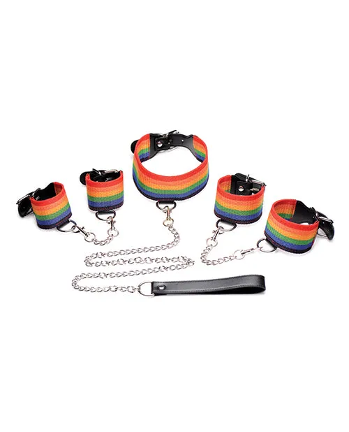 Restraints Master Series Kinky Pride Rainbow Bondage Set WristAnkle Cuffs and Collar with Leash