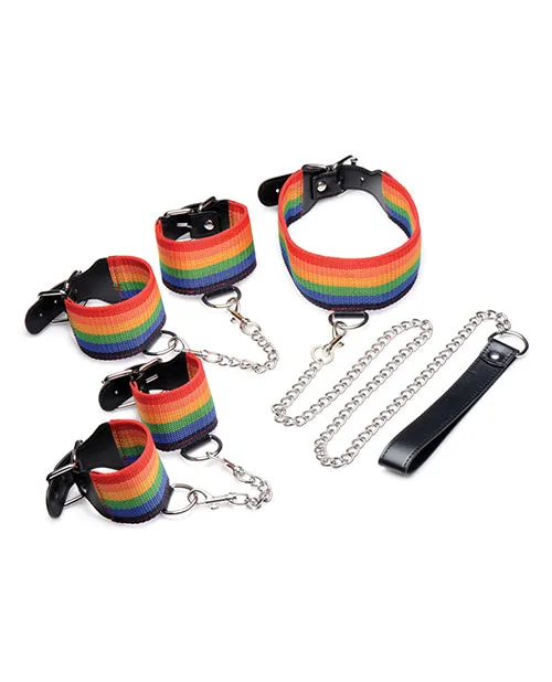 Restraints Master Series Kinky Pride Rainbow Bondage Set WristAnkle Cuffs and Collar with Leash