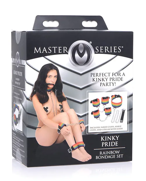 Restraints Master Series Kinky Pride Rainbow Bondage Set WristAnkle Cuffs and Collar with Leash