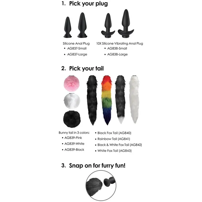 Tailz Male Sex Toys Large Vibrating Anal Plug with Interchangeable Bunny Tail